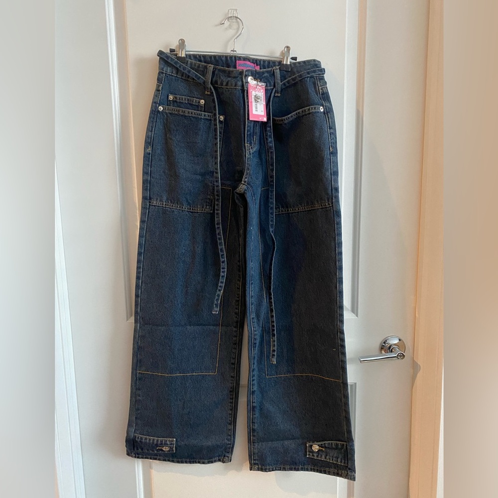 Edikted Dark Blue Cargo Jeans